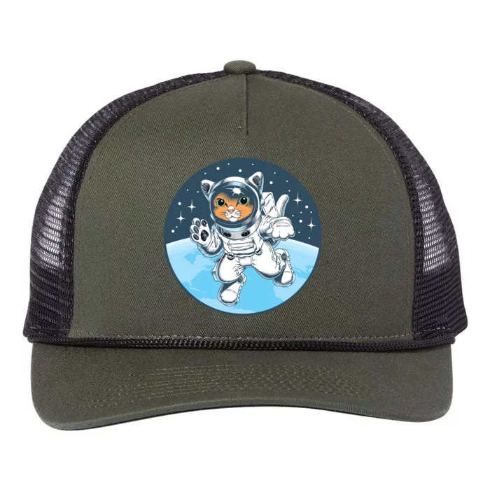 Cute Cat Astronaut Retro Rope Trucker Hat Cap