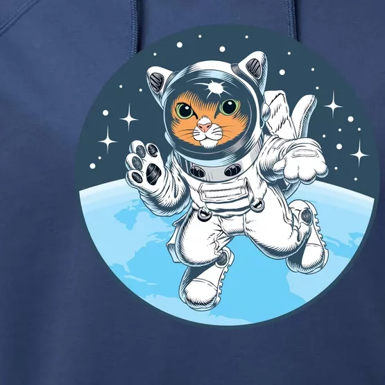 Cute Cat Astronaut Performance Fleece Hoodie