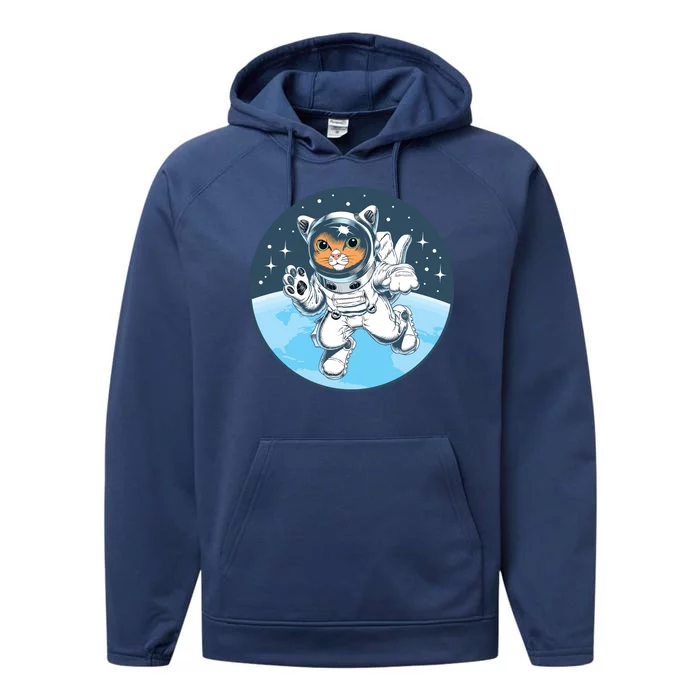 Cute Cat Astronaut Performance Fleece Hoodie