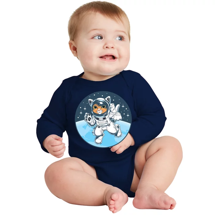 Cute Cat Astronaut Baby Long Sleeve Bodysuit