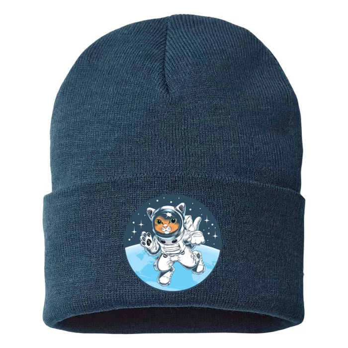 Cute Cat Astronaut Sustainable Knit Beanie