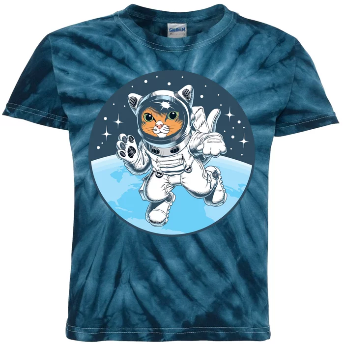 Cute Cat Astronaut Kids Tie-Dye T-Shirt