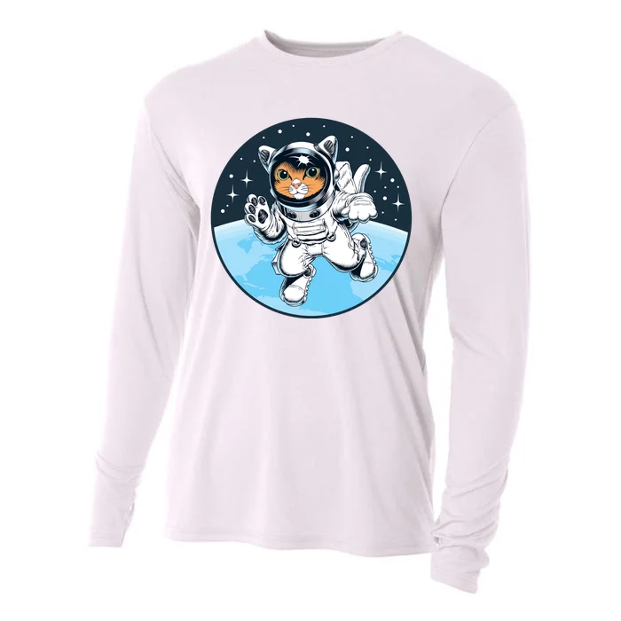 Cute Cat Astronaut Cooling Performance Long Sleeve Crew