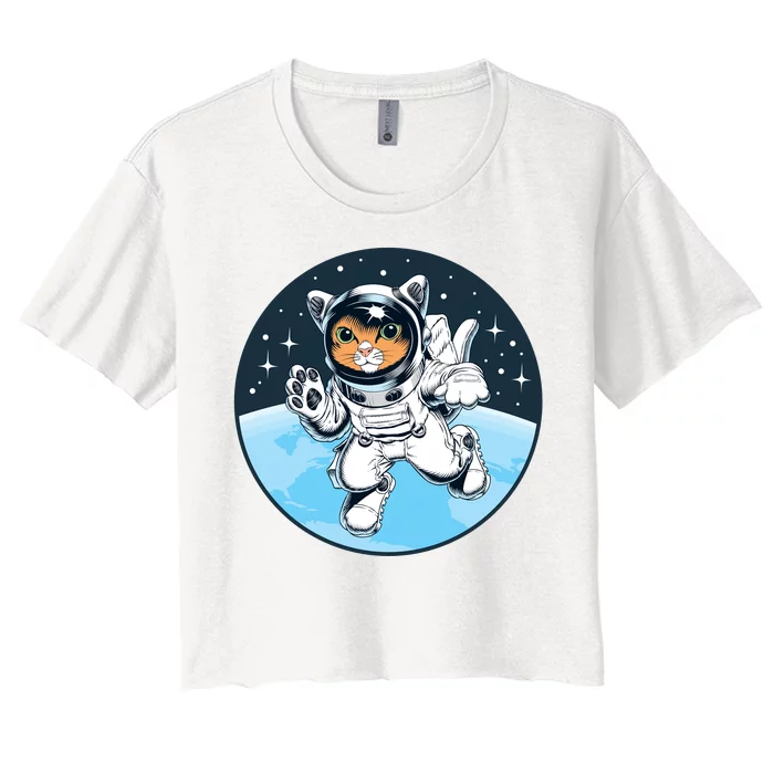 Cute Cat Astronaut Women's Crop Top Tee