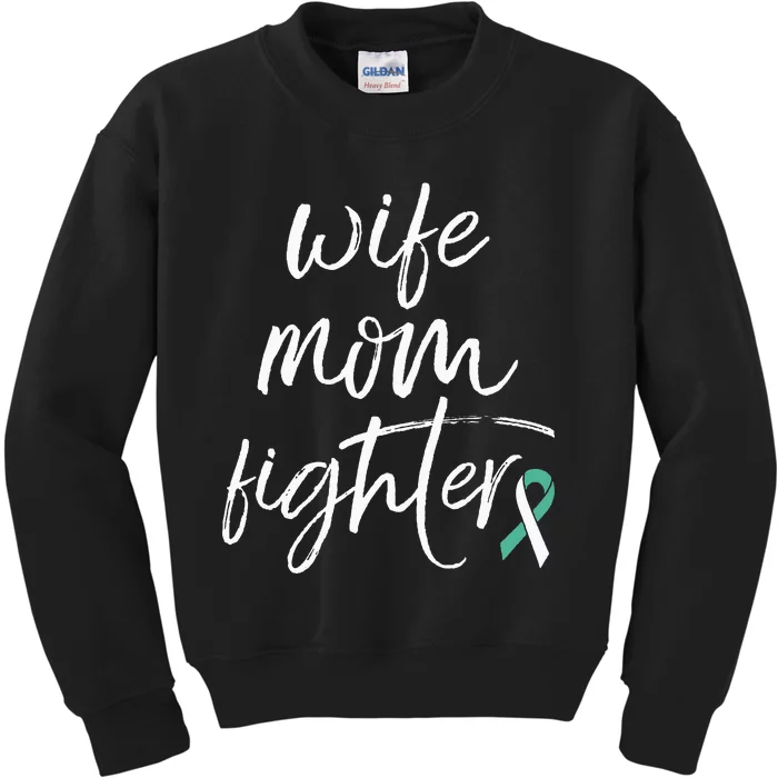 Cervical Cancer Awareness Ribbon Wife Mom Fighter Kids Sweatshirt