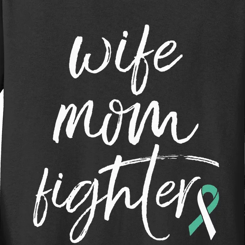 Cervical Cancer Awareness Ribbon Wife Mom Fighter Kids Long Sleeve Shirt