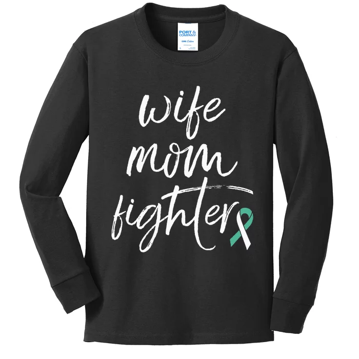 Cervical Cancer Awareness Ribbon Wife Mom Fighter Kids Long Sleeve Shirt