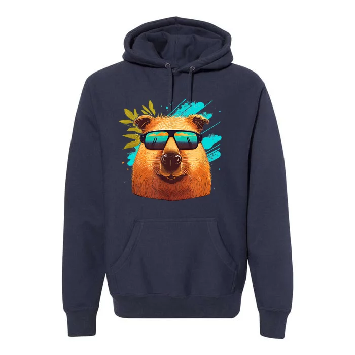 Capybara Cute and funny Capybara Cool Sunglasses Premium Hoodie