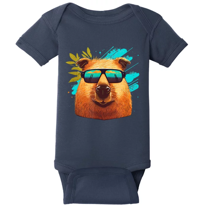 Capybara Cute and funny Capybara Cool Sunglasses Baby Bodysuit