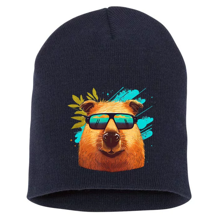 Capybara Cute and funny Capybara Cool Sunglasses Short Acrylic Beanie