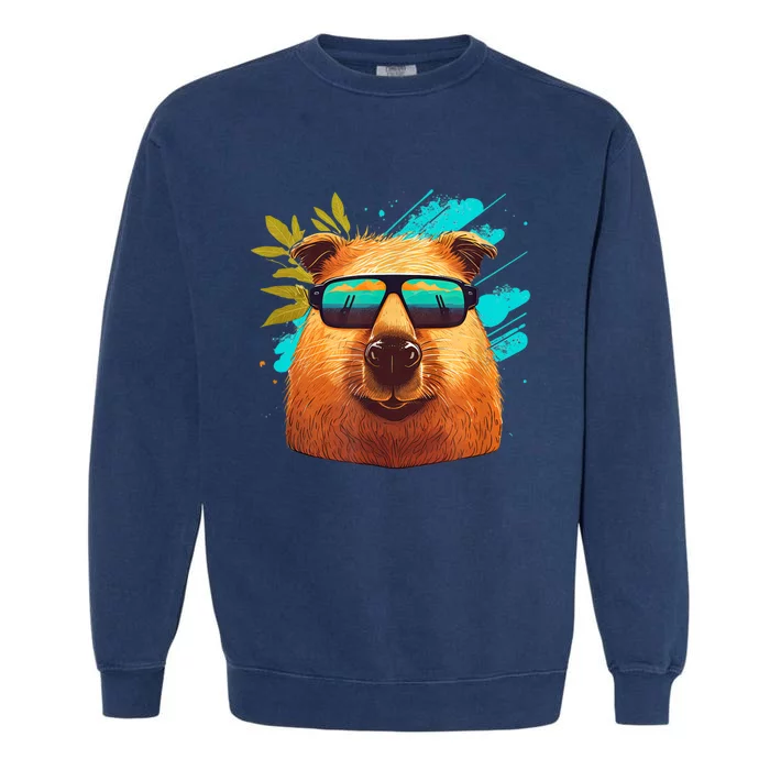 Capybara Cute and funny Capybara Cool Sunglasses Garment-Dyed Sweatshirt