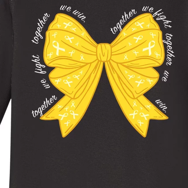 Childhood Cancer Awareness Coquette Bow Gold Ribbon Baby Long Sleeve Bodysuit