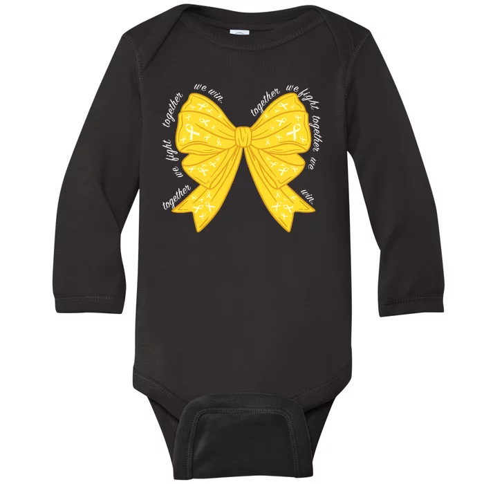 Childhood Cancer Awareness Coquette Bow Gold Ribbon Baby Long Sleeve Bodysuit