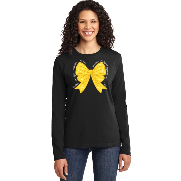 Childhood Cancer Awareness Coquette Bow Gold Ribbon Ladies Long Sleeve Shirt