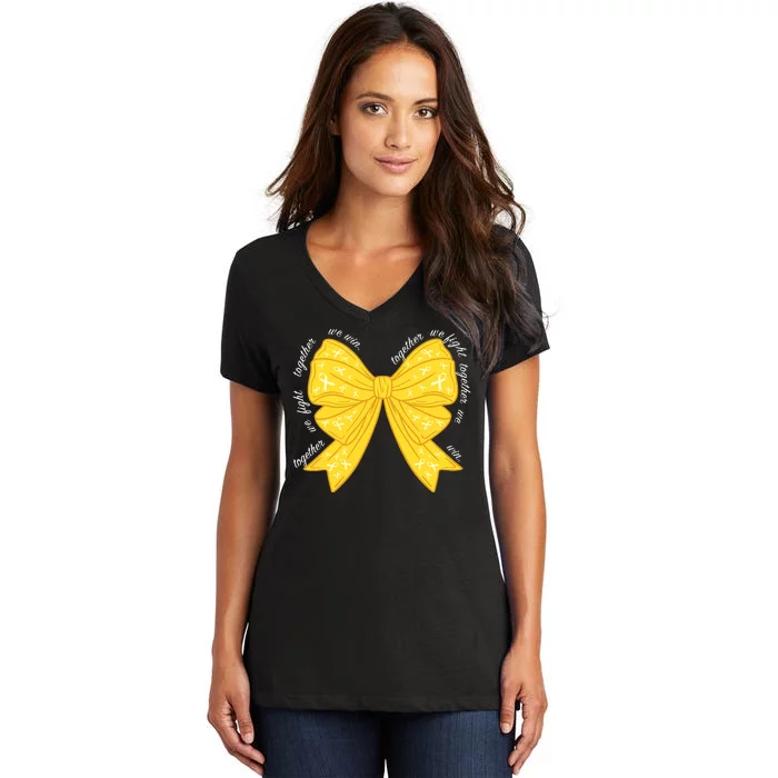 Childhood Cancer Awareness Coquette Bow Gold Ribbon Women's V-Neck T-Shirt