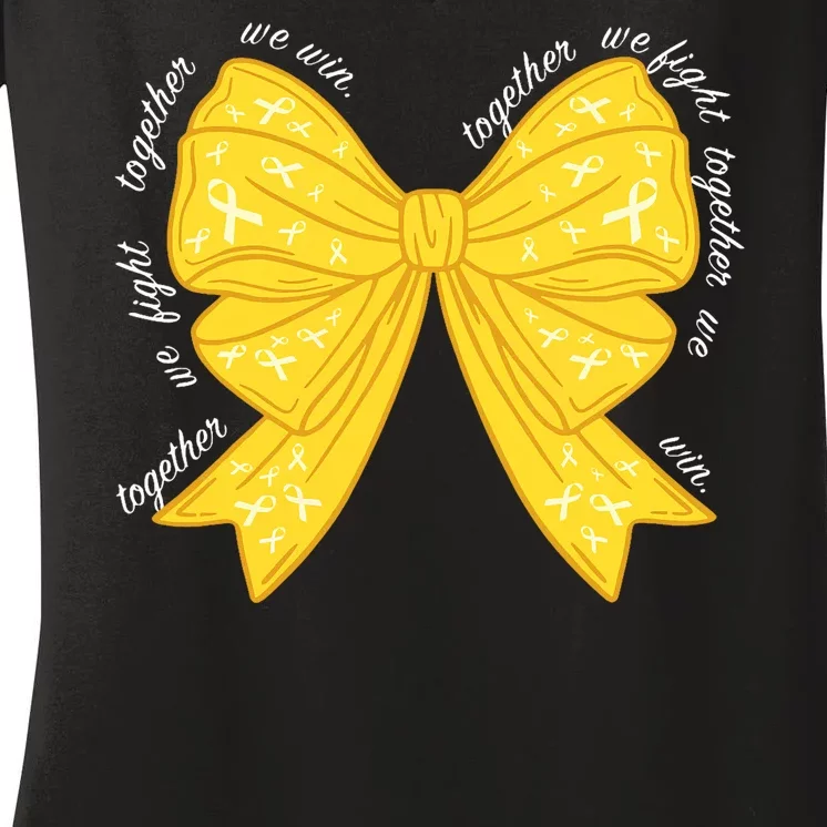 Childhood Cancer Awareness Coquette Bow Gold Ribbon Women's V-Neck T-Shirt