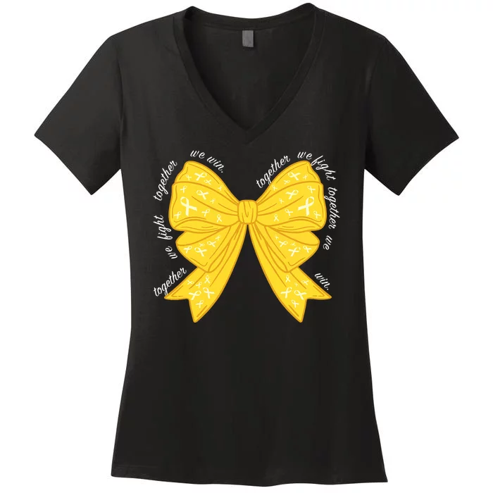 Childhood Cancer Awareness Coquette Bow Gold Ribbon Women's V-Neck T-Shirt