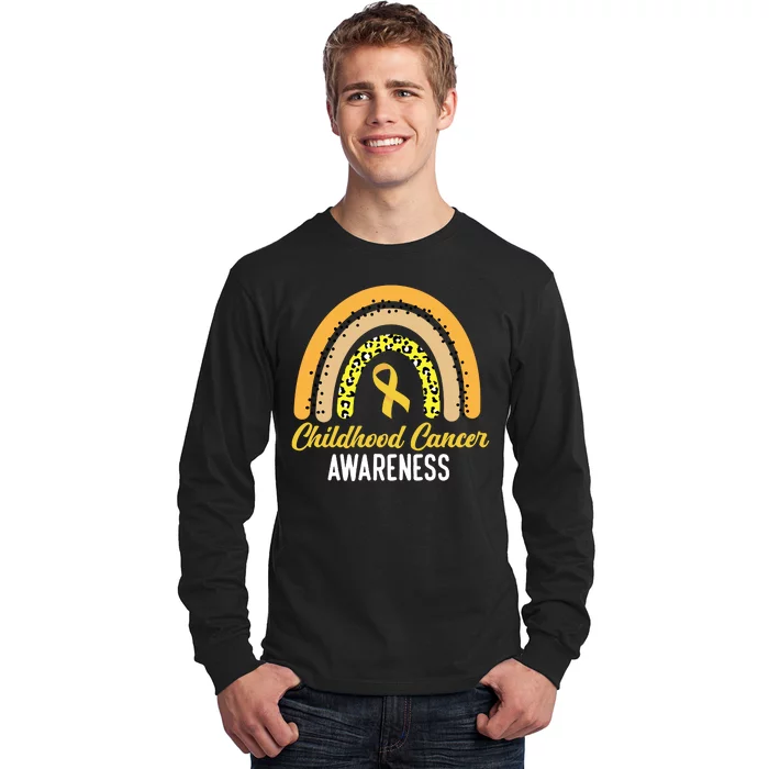 Childhood Cancer Awareness Rainbow Gold Ribbon Long Sleeve Shirt