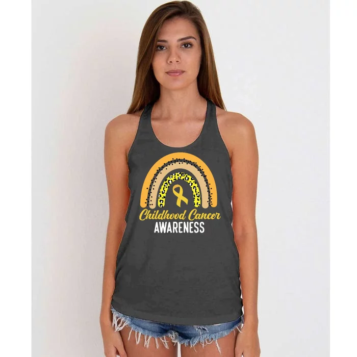 Childhood Cancer Awareness Rainbow Gold Ribbon Women's Knotted Racerback Tank