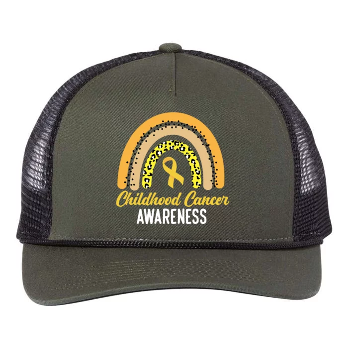 Childhood Cancer Awareness Rainbow Gold Ribbon Retro Rope Trucker Hat Cap