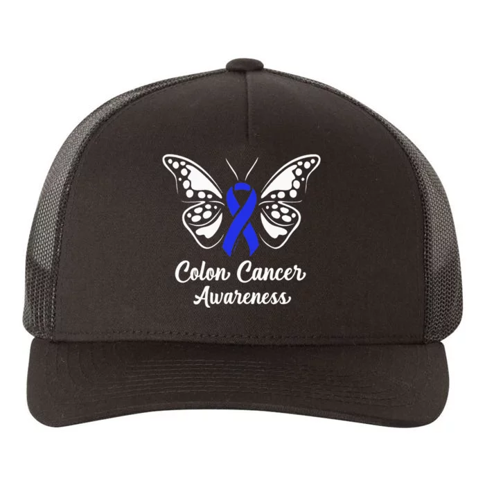 Colon Cancer Awareness Colorectal Cancer Blue Butterfly Yupoong Adult 5-Panel Trucker Hat