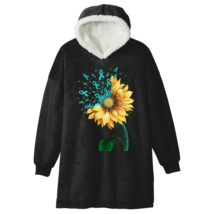 CERVICAL CANCER AWARENESS Sunflower Teal Ribbon Fighter Hooded Wearable Blanket