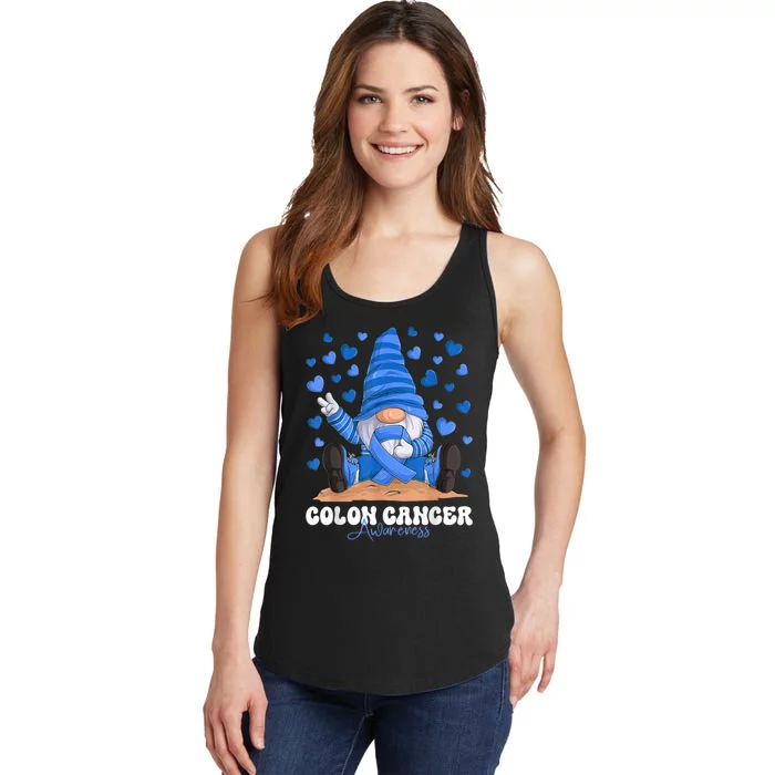 Colon Cancer Awareness Month Blue Ribbon Gnome Ladies Essential Tank