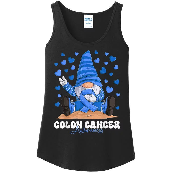 Colon Cancer Awareness Month Blue Ribbon Gnome Ladies Essential Tank