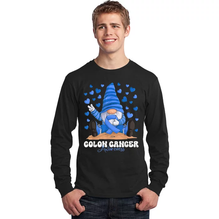 Colon Cancer Awareness Month Blue Ribbon Gnome Tall Long Sleeve T-Shirt