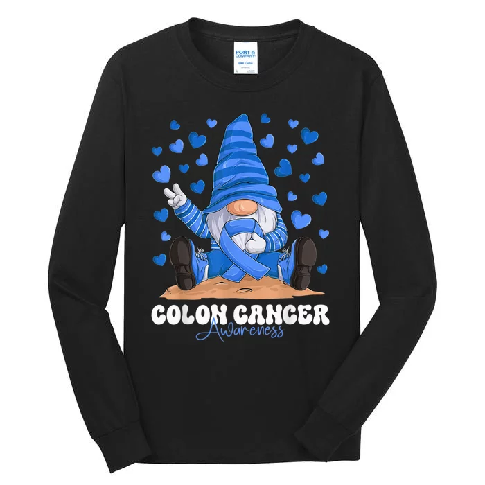 Colon Cancer Awareness Month Blue Ribbon Gnome Tall Long Sleeve T-Shirt