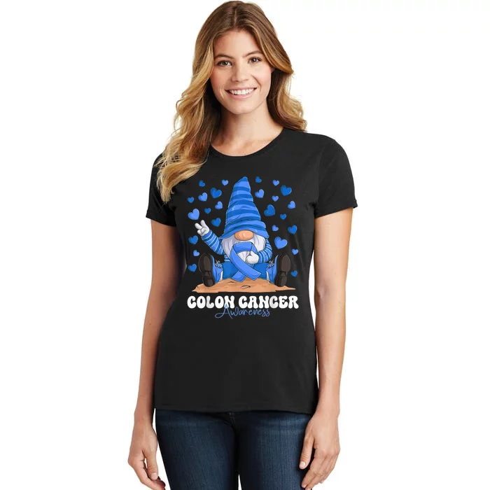 Colon Cancer Awareness Month Blue Ribbon Gnome Women's T-Shirt