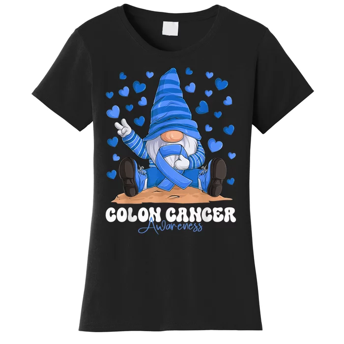 Colon Cancer Awareness Month Blue Ribbon Gnome Women's T-Shirt