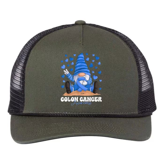 Colon Cancer Awareness Month Blue Ribbon Gnome Retro Rope Trucker Hat Cap