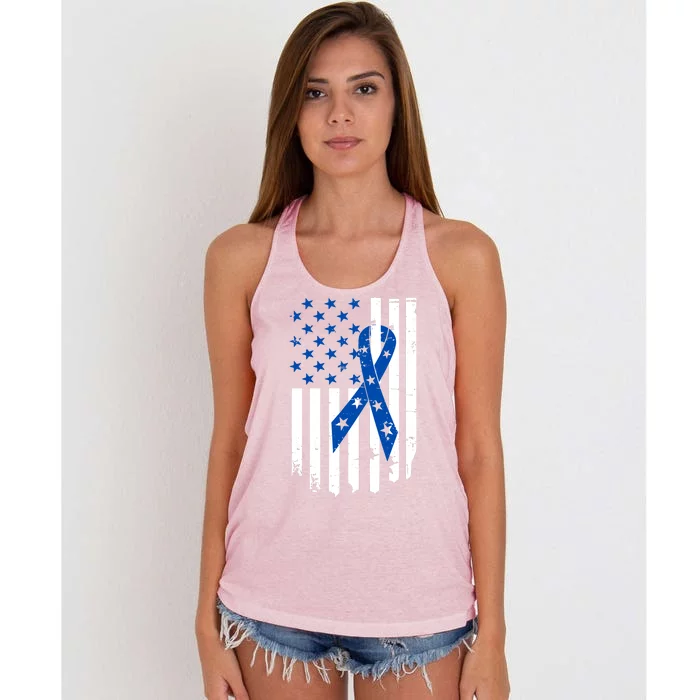 Colon Cancer Awareness Flag Women's Knotted Racerback Tank