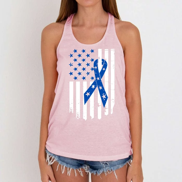 Colon Cancer Awareness Flag Women's Knotted Racerback Tank