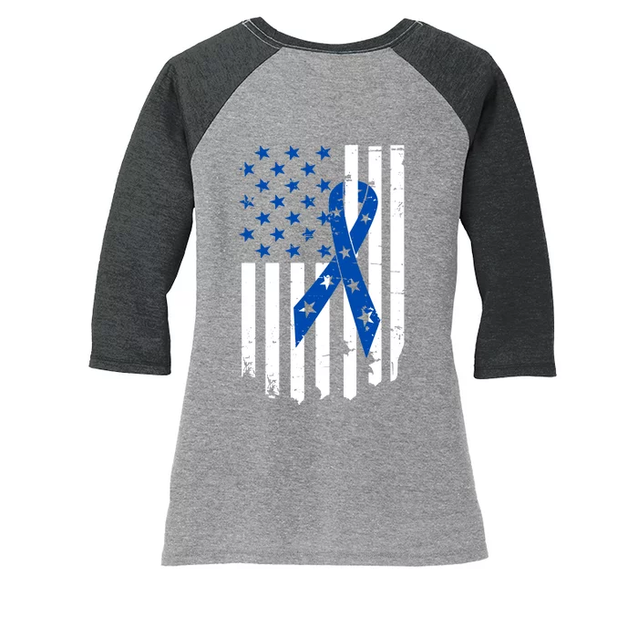 Colon Cancer Awareness Flag Women's Tri-Blend 3/4-Sleeve Raglan Shirt