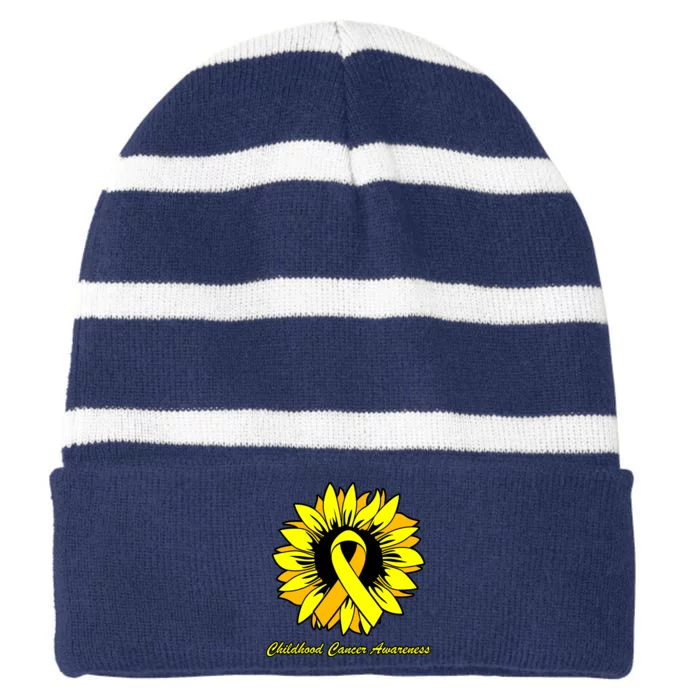 Childhood Cancer Awareness Sunflower Ribbon Striped Beanie with Solid Band