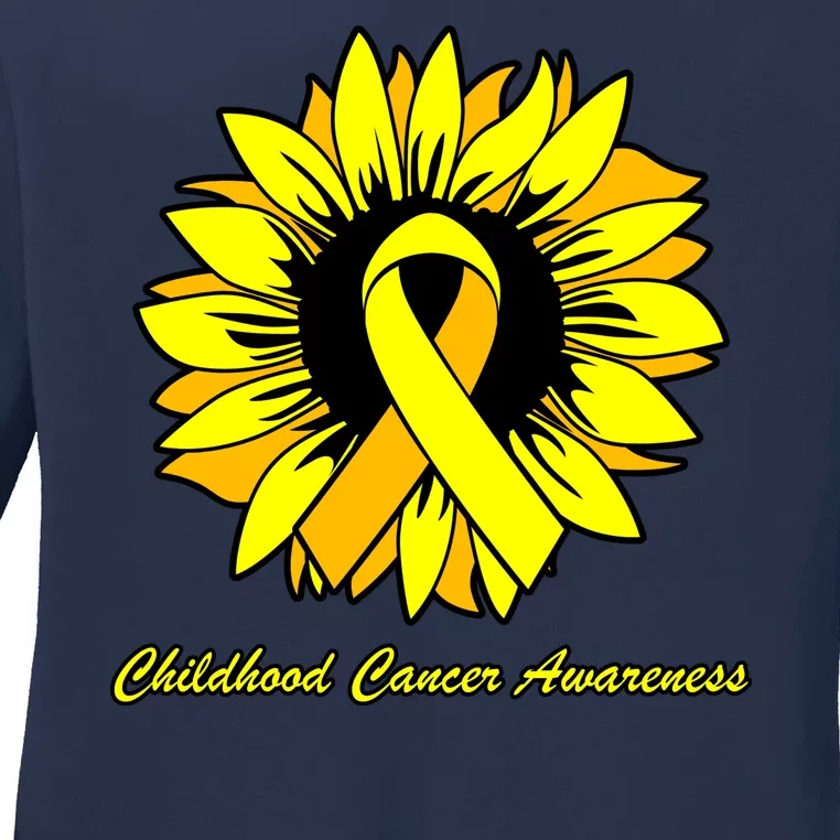 Childhood Cancer Awareness Sunflower Ribbon Ladies Long Sleeve Shirt