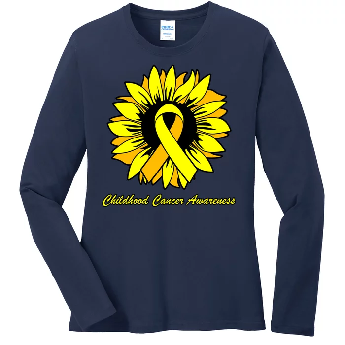 Childhood Cancer Awareness Sunflower Ribbon Ladies Long Sleeve Shirt