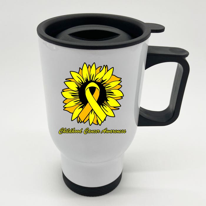 Childhood Cancer Awareness Sunflower Ribbon Front & Back Stainless Steel Travel Mug