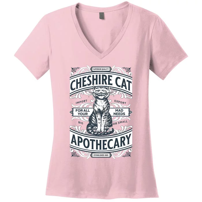 Cheshire Cat Alice In Wonderland Vintage Book Women's V-Neck T-Shirt