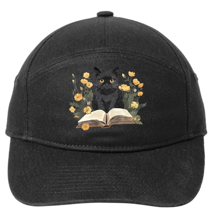 Cute Cat And Book 7-Panel Snapback Hat