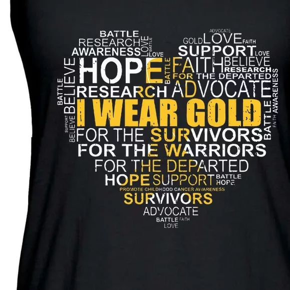 Childhood Cancer Awareness I Wear Gold Heart Ribbon Ladies Essential Flowy Tank