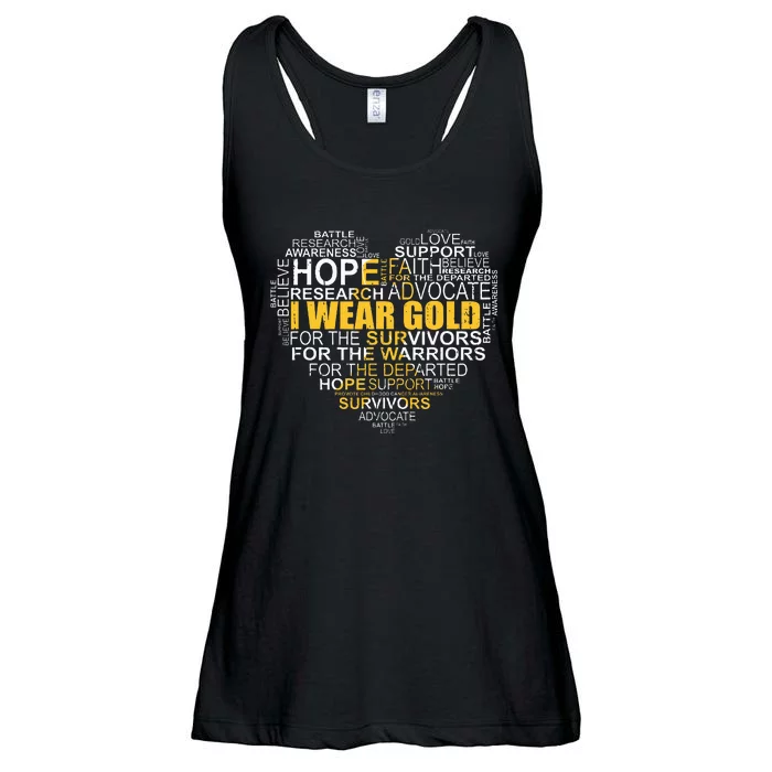 Childhood Cancer Awareness I Wear Gold Heart Ribbon Ladies Essential Flowy Tank