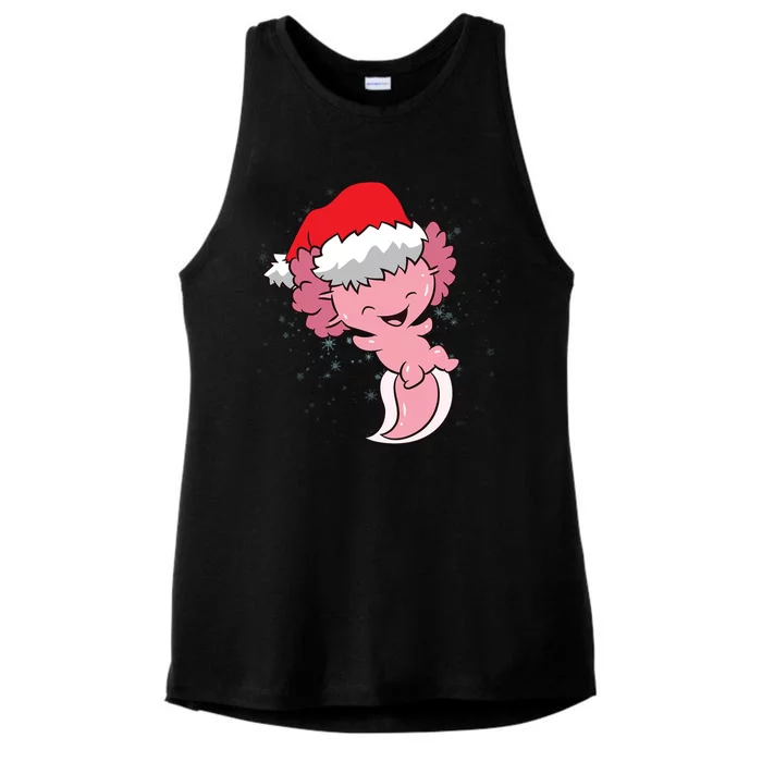 Cute Christmas Axolotl Santa Ladies Tri-Blend Wicking Tank