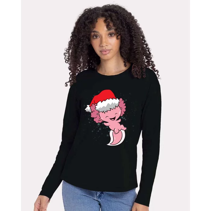 Cute Christmas Axolotl Santa Womens Cotton Relaxed Long Sleeve T-Shirt