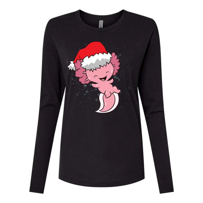 Cute Christmas Axolotl Santa Womens Cotton Relaxed Long Sleeve T-Shirt