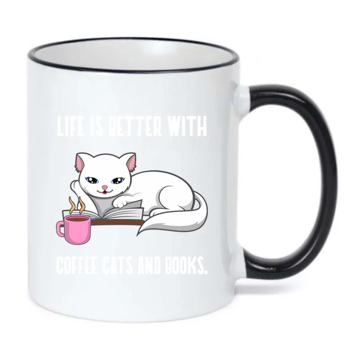 Coffee Cats And Books Funny Reading Gift Black Color Changing Mug