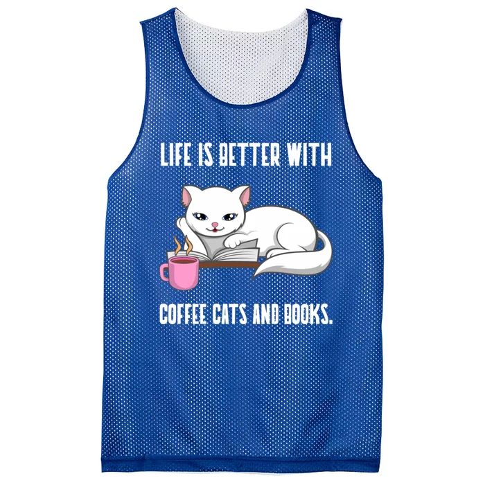 Coffee Cats And Books Funny Reading Gift Mesh Reversible Basketball Jersey Tank