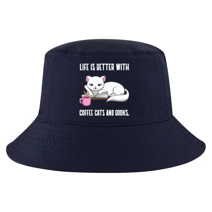 Coffee Cats And Books Funny Reading Gift Cool Comfort Performance Bucket Hat